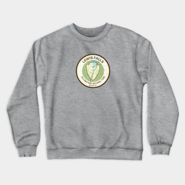 Yellowstone Souvenir Map - Lewis Falls Crewneck Sweatshirt by grahamwilliams